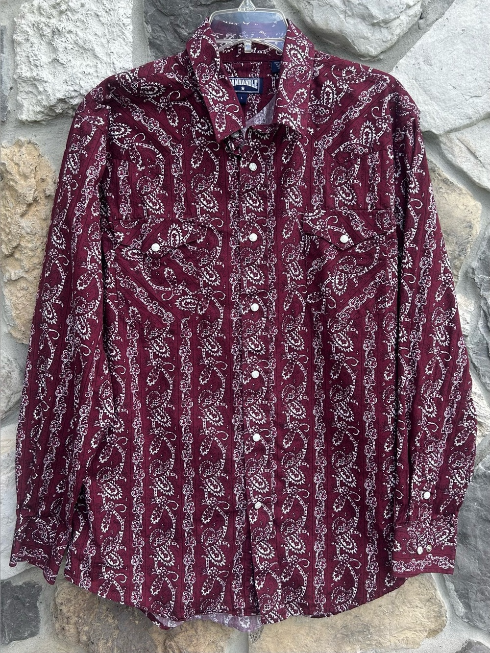 Panhandle Mens Western Pearl Snap Shirt Size L Paisley Button Up Cowboy Rodeo